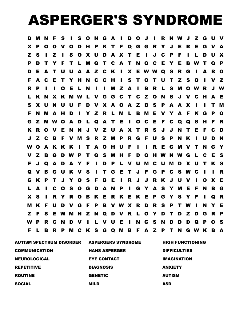 ASPERGER'S SYNDROME  Word Search