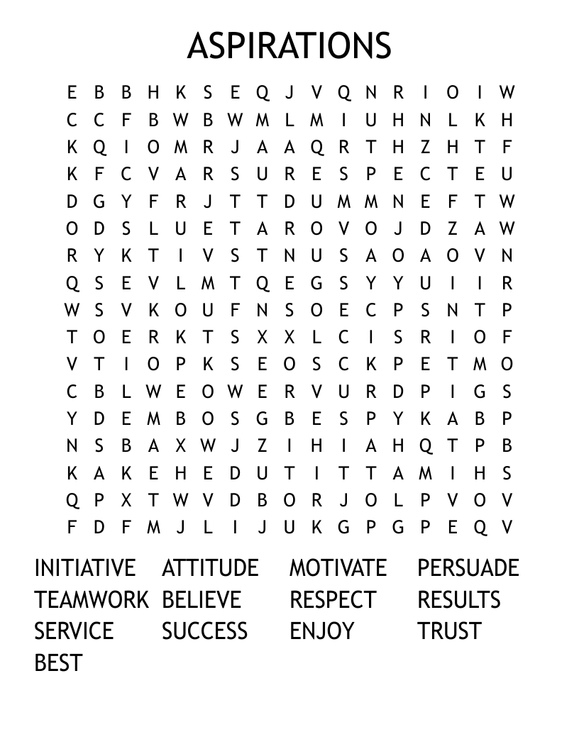 ASPIRATIONS Word Search