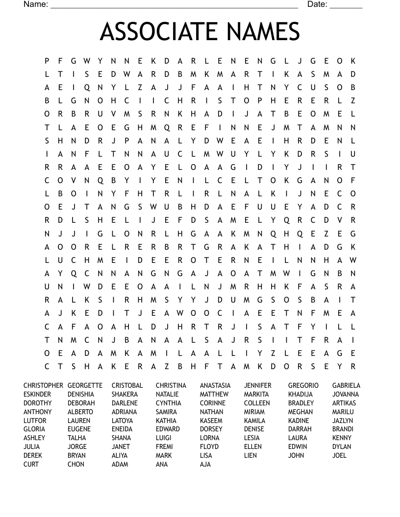 ASSOCIATE NAMES Word Search