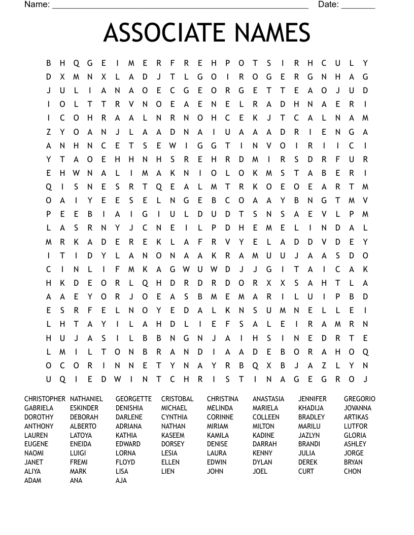 ASSOCIATE NAMES Word Search