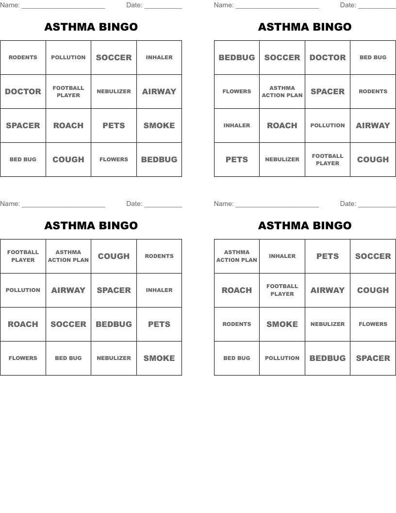 ASTHMA BINGO