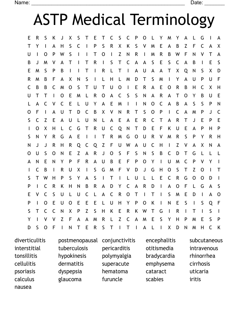 ASTP Medical Terminology Word Search