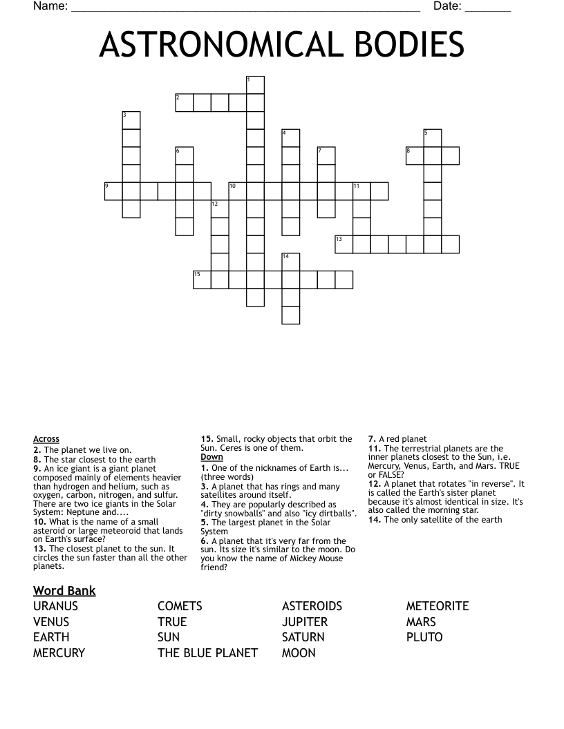 ASTRONOMICAL BODIES Crossword