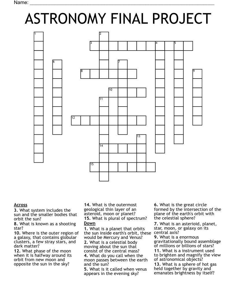 ASTRONOMY FINAL PROJECT Crossword