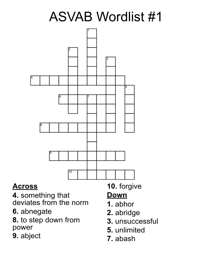 ASVAB Wordlist #1 Crossword