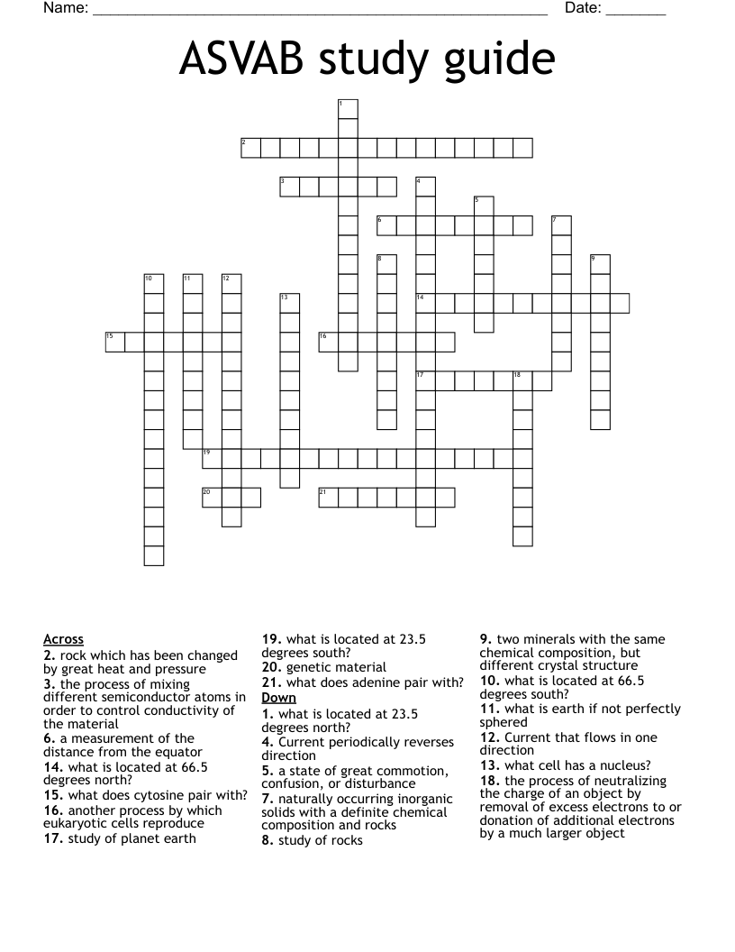 ASVAB study guide Crossword