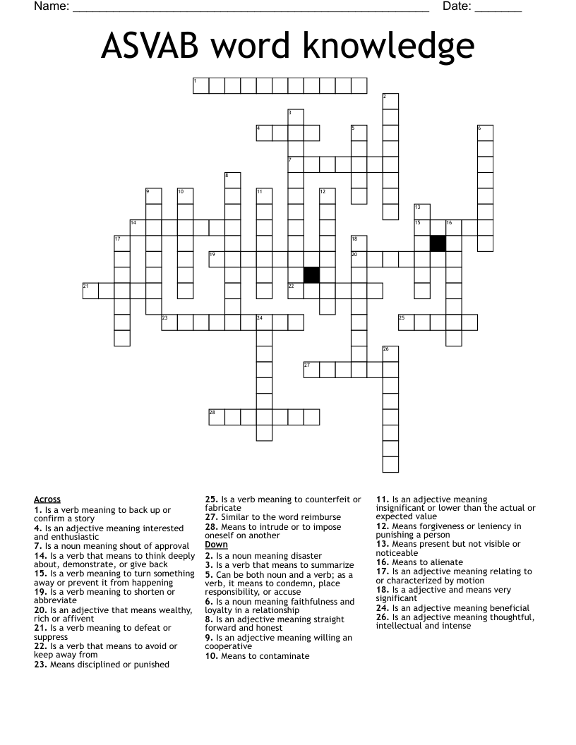 ASVAB word knowledge  Crossword