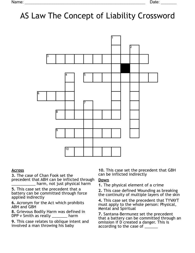 AS Law The Concept of Liability Crossword