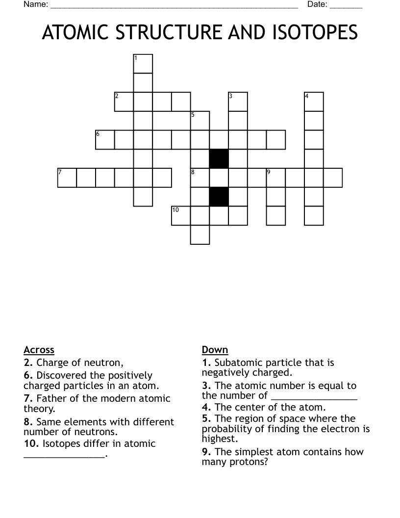 ATOMIC STRUCTURE AND ISOTOPES Crossword
