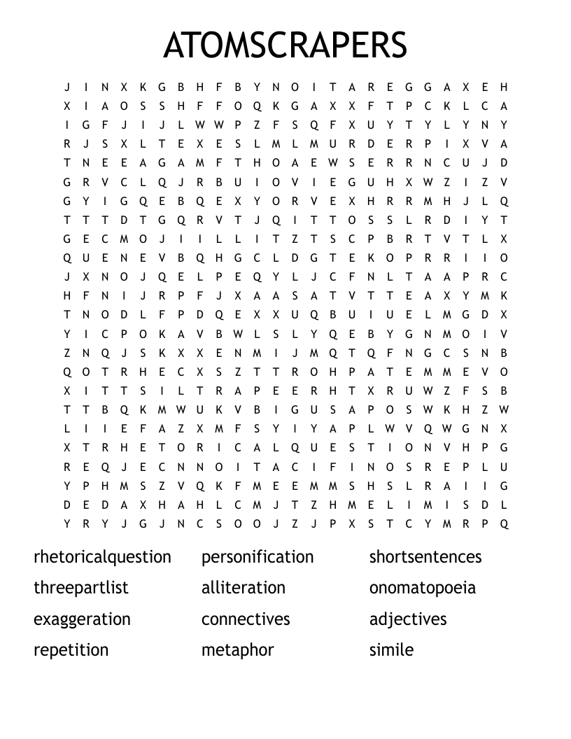 ATOMSCRAPERS Word Search