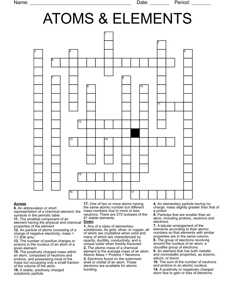 ATOMS & ELEMENTS Crossword