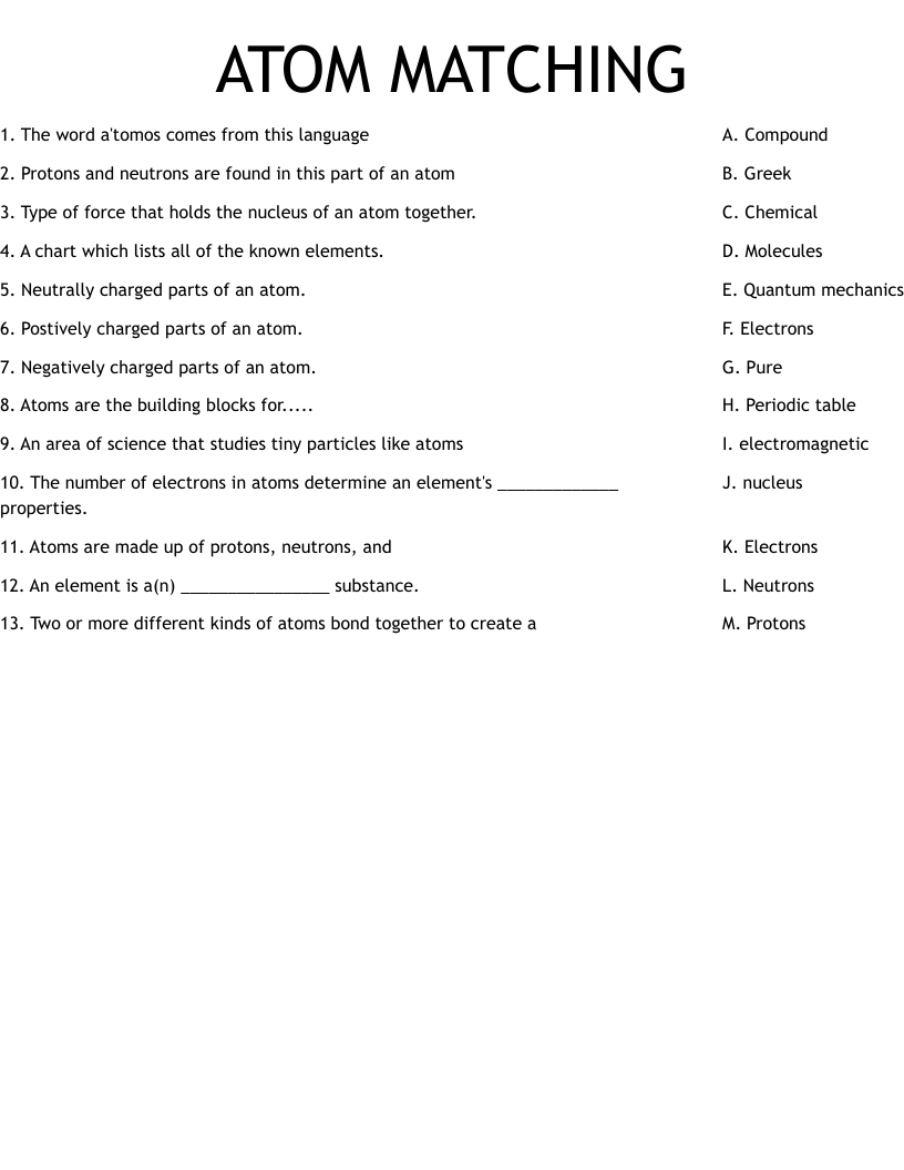ATOM MATCHING Worksheet