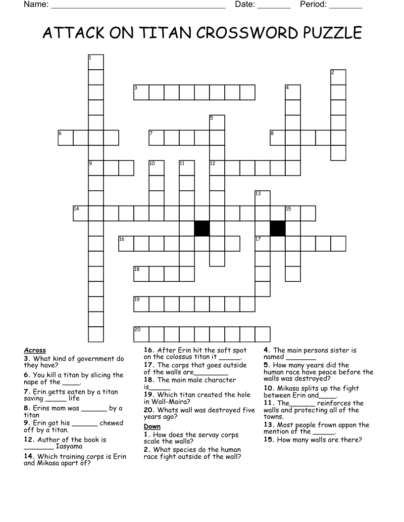 ATTACK ON TITAN CROSSWORD PUZZLE