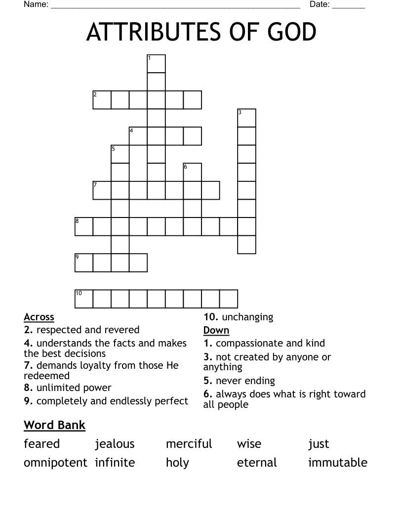ATTRIBUTES OF GOD Crossword