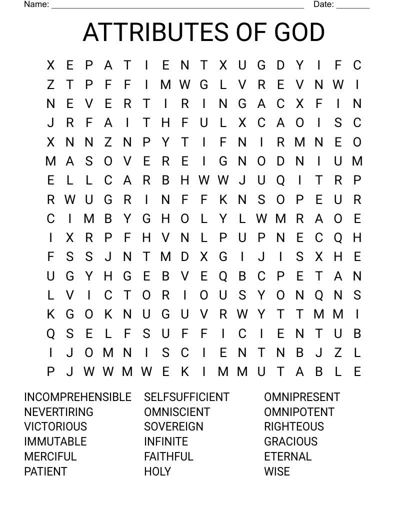 ATTRIBUTES OF GOD Word Search
