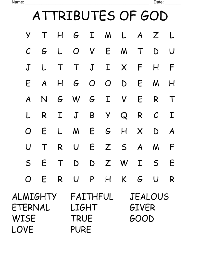 ATTRIBUTES OF GOD Word Search
