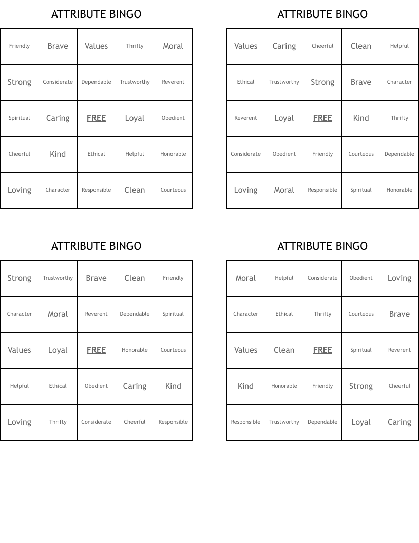 ATTRIBUTE BINGO