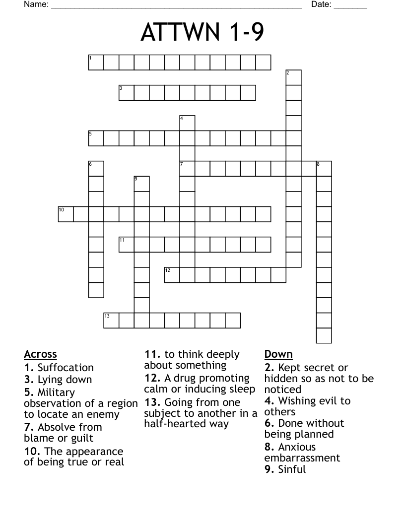 ATTWN 1-9 Crossword