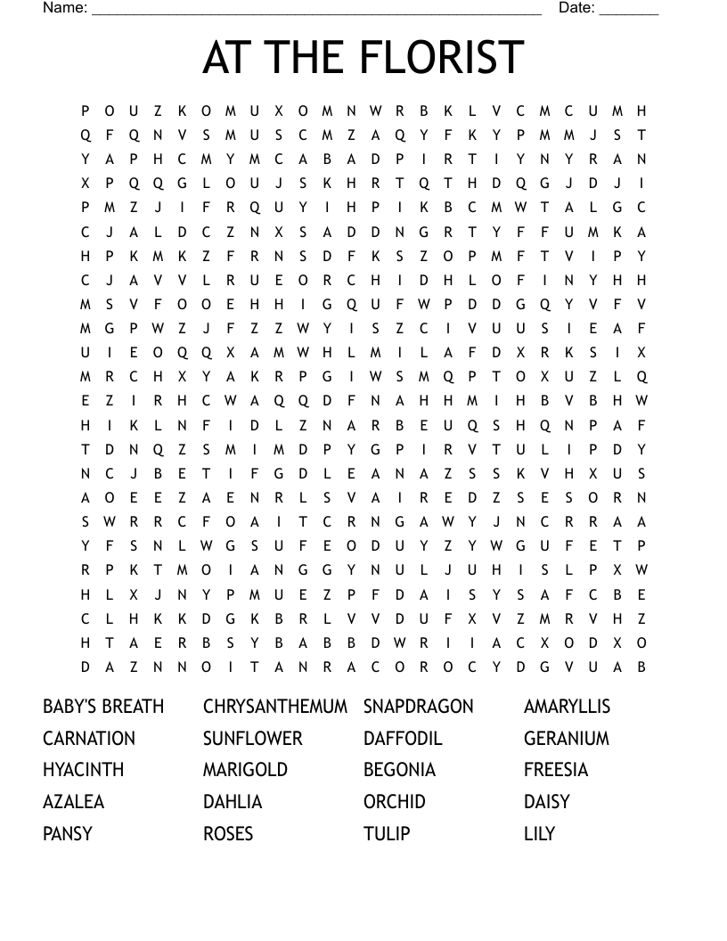 AT THE FLORIST Word Search