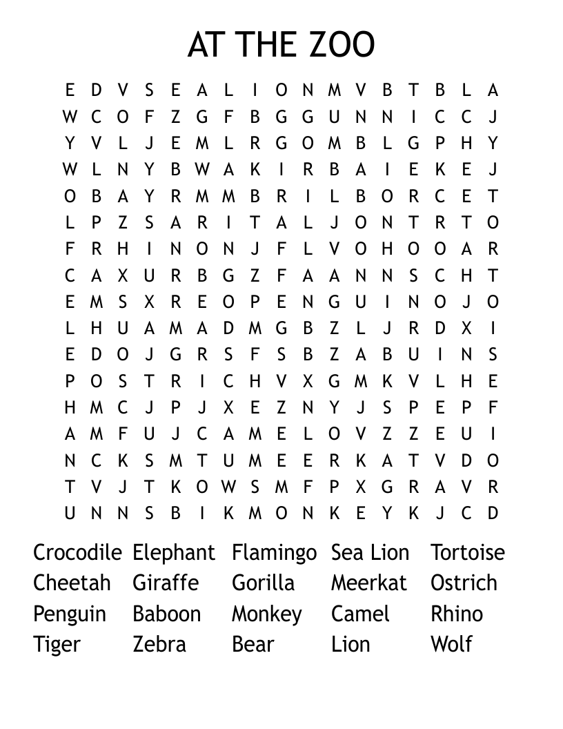 AT THE ZOO Word Search