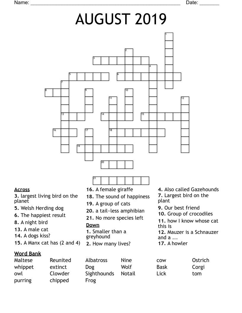 AUGUST 2019 Crossword