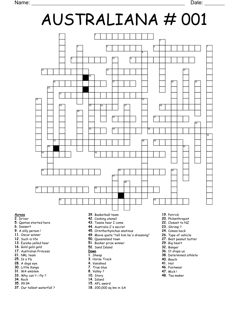AUSTRALIANA # 001 Crossword