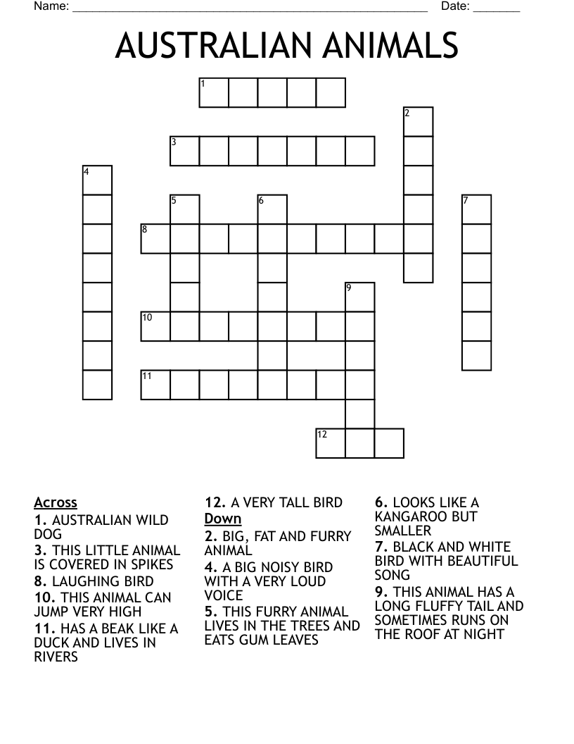 AUSTRALIAN ANIMALS Crossword