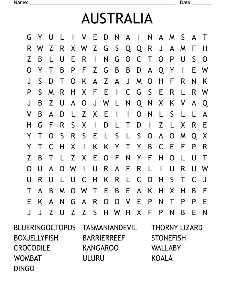 AUSTRALIA Word Search