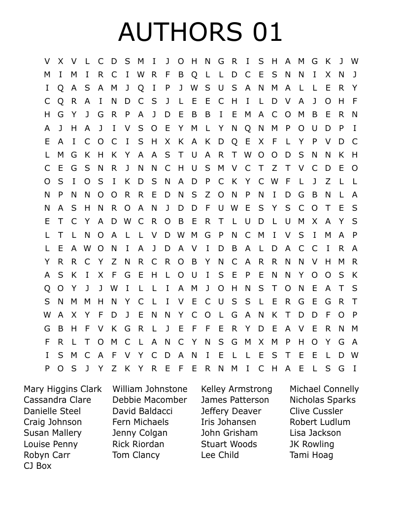 AUTHORS 01 Word Search