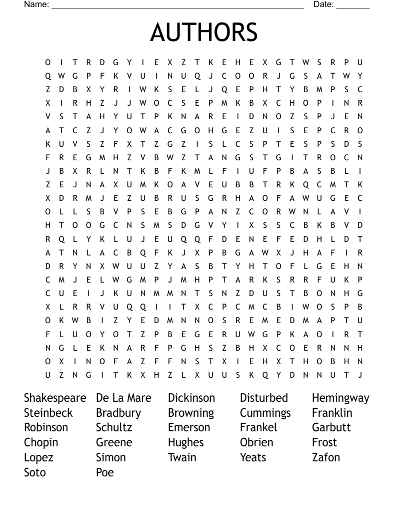 AUTHORS Word Search