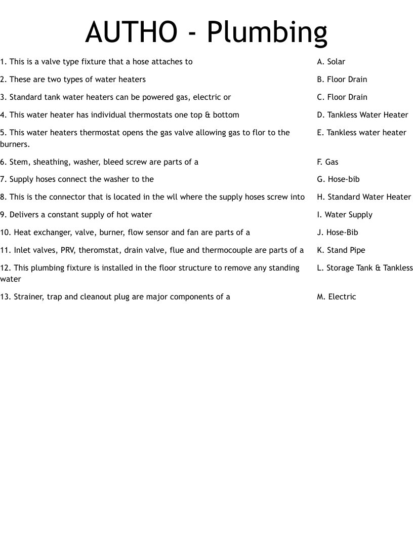 AUTHO - Plumbing Worksheet