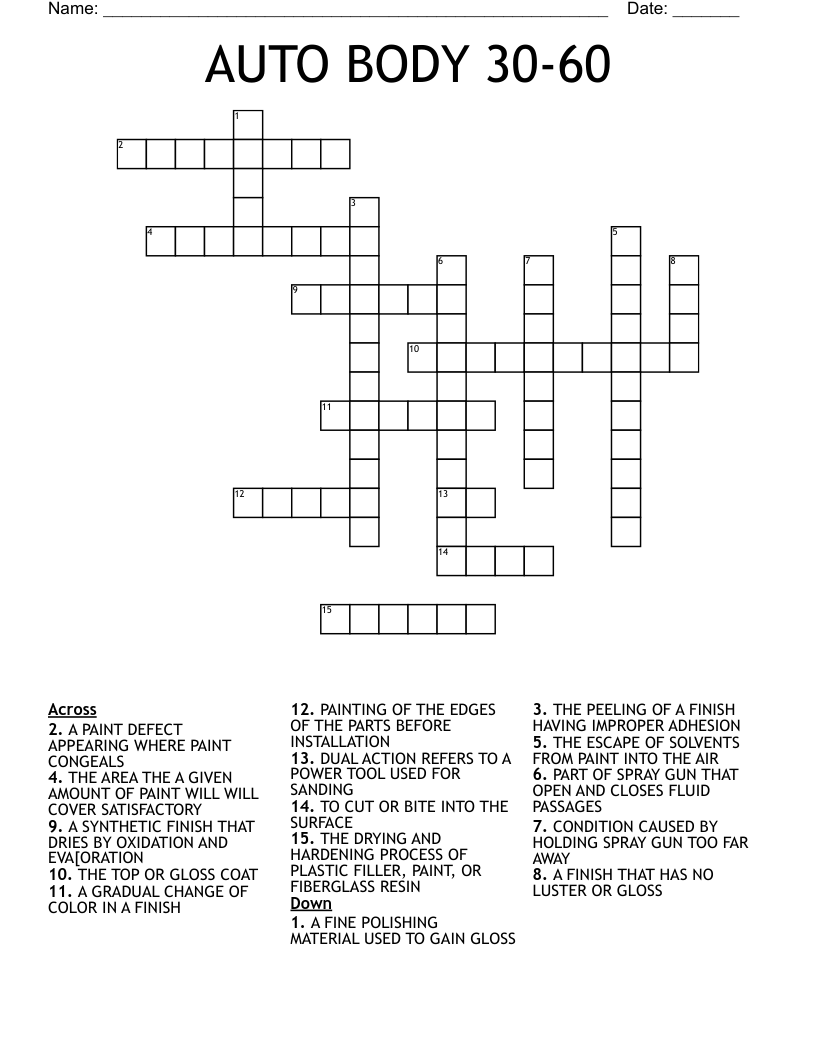 AUTO BODY 30-60 Crossword