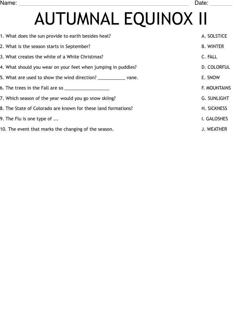 AUTUMNAL EQUINOX II Worksheet
