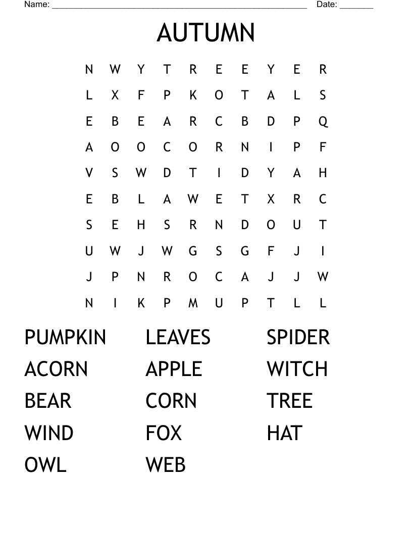 AUTUMN Word Search