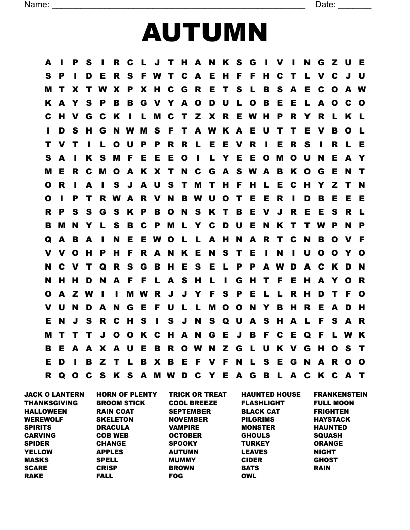 AUTUMN Word Search