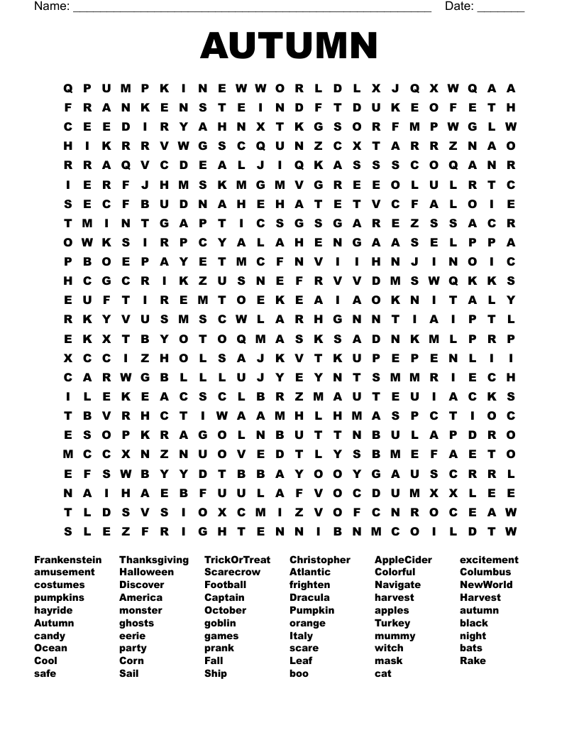 AUTUMN Word Search
