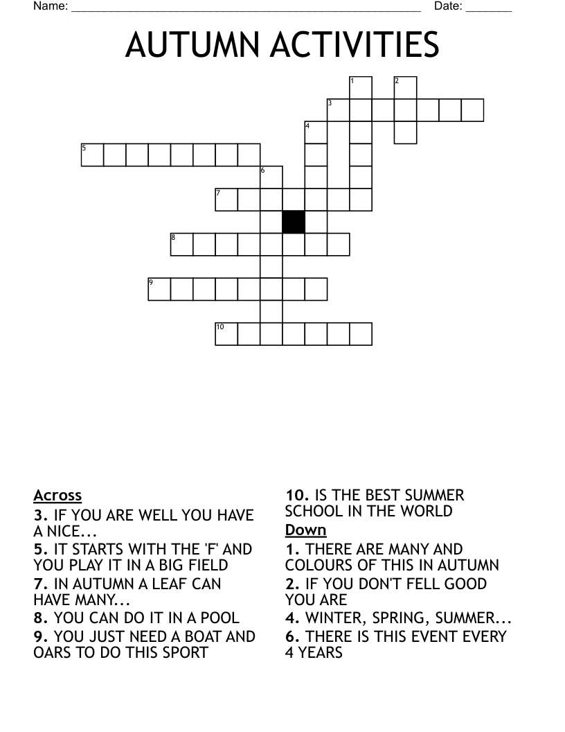 AUTUMN ACTIVITIES Crossword