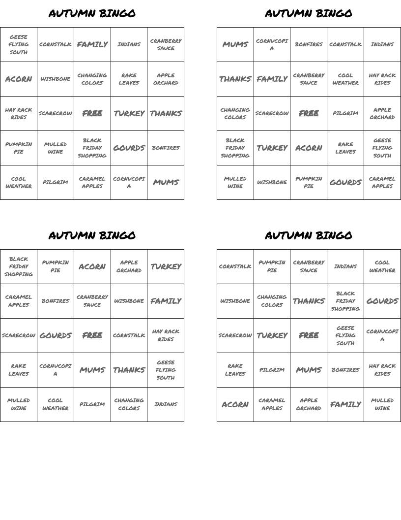 AUTUMN BINGO