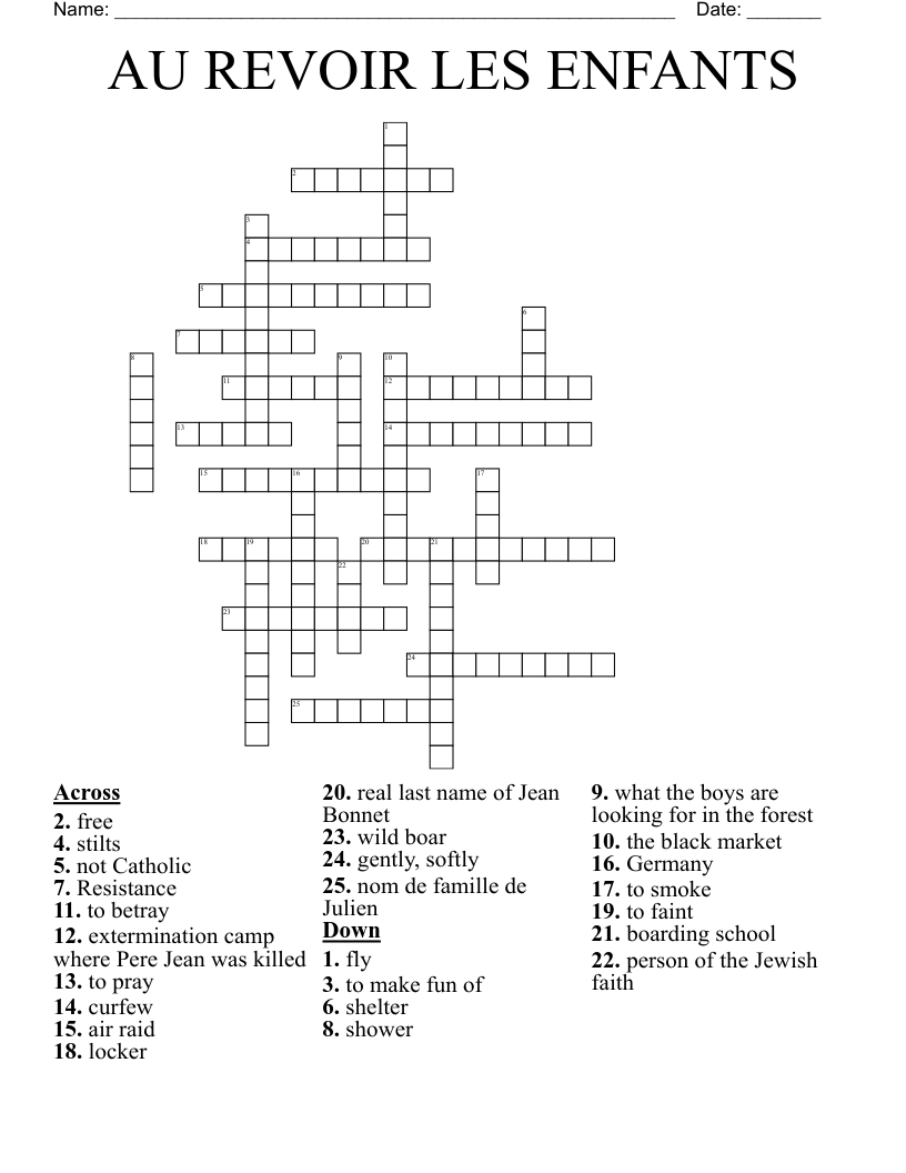 AU REVOIR LES ENFANTS Crossword
