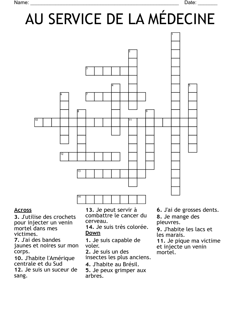AU SERVICE DE LA MÉDECINE Crossword