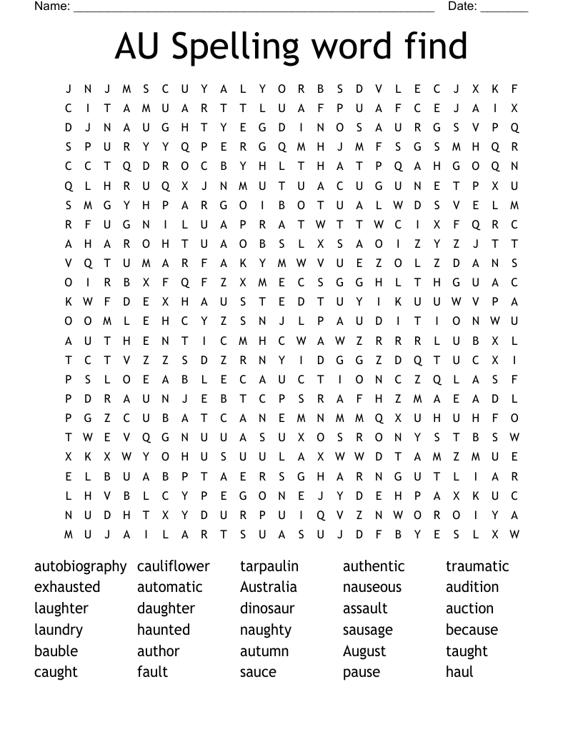AU Spelling word find Word Search