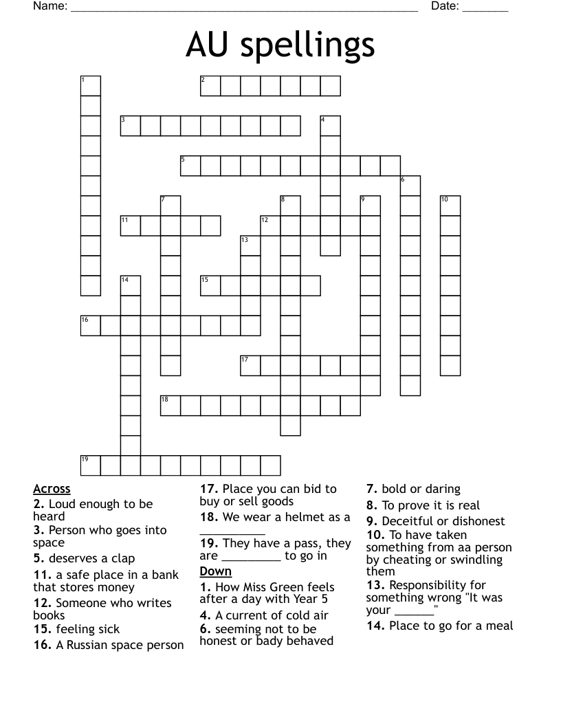 AU spellings Crossword