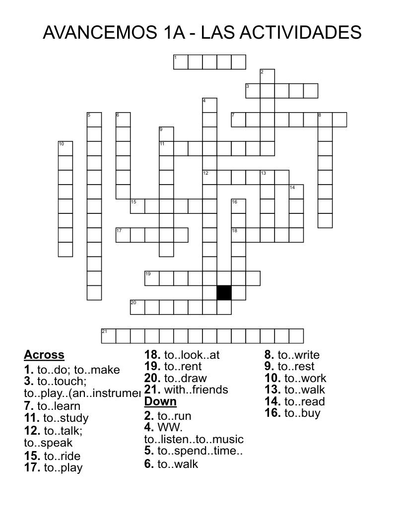 AVANCEMOS 1A - LAS ACTIVIDADES Crossword