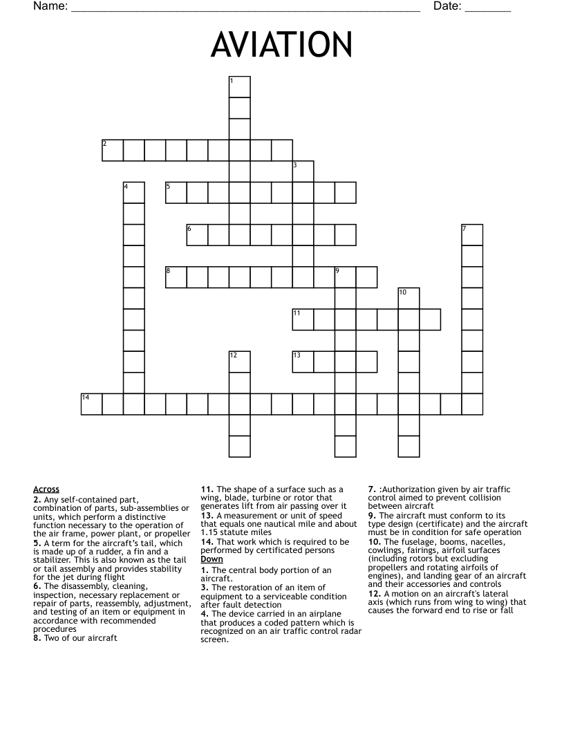 AVIATION Crossword