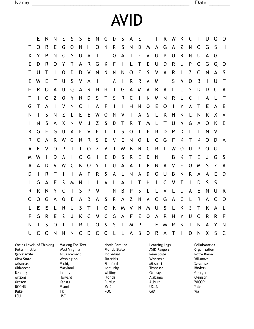 AVID Word Search