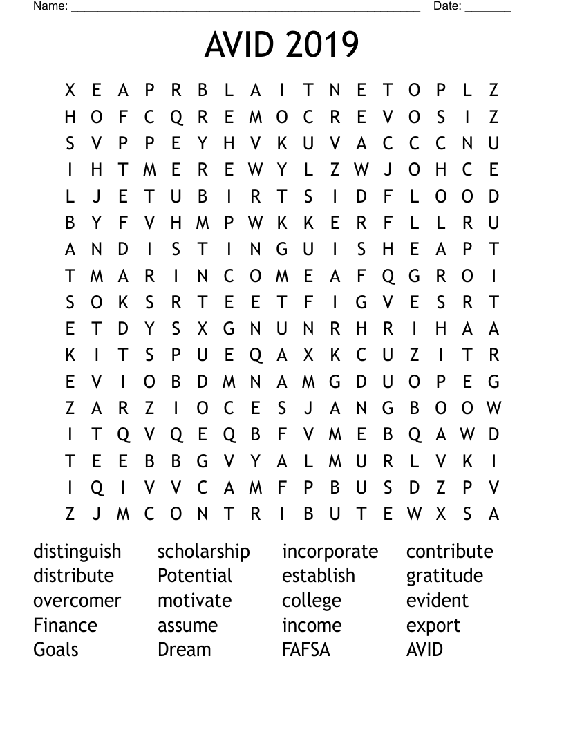 AVID 2019 Word Search