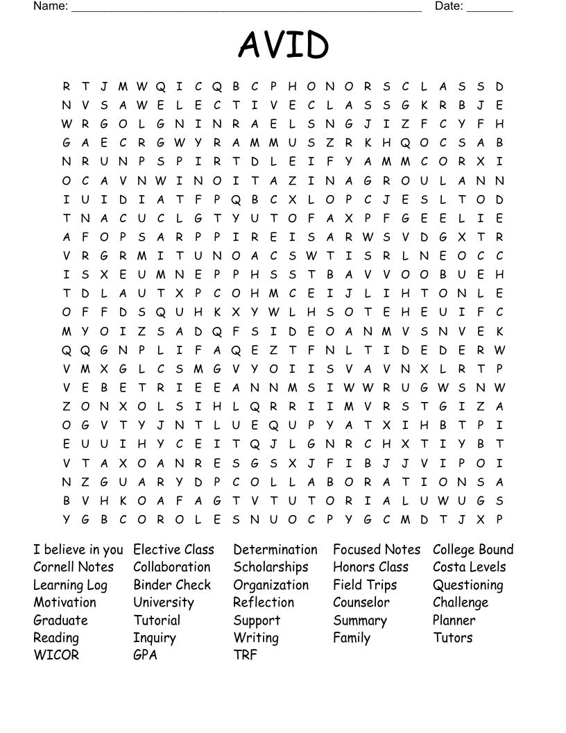AVID Word Search
