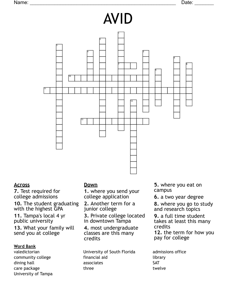 AVID Crossword
