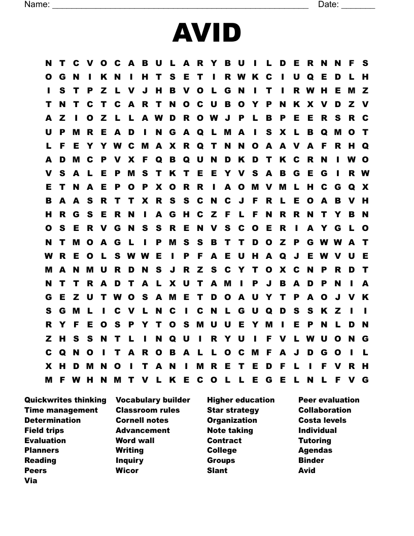 AVID Word Search