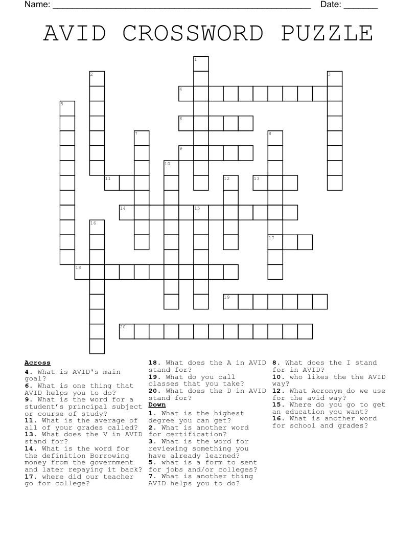 AVID CROSSWORD PUZZLE